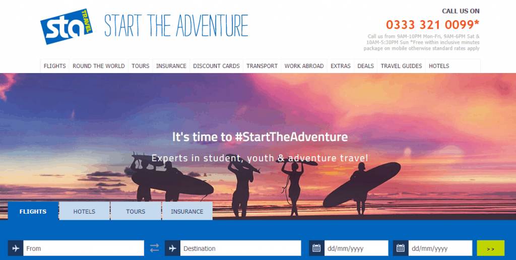 STA Travel website